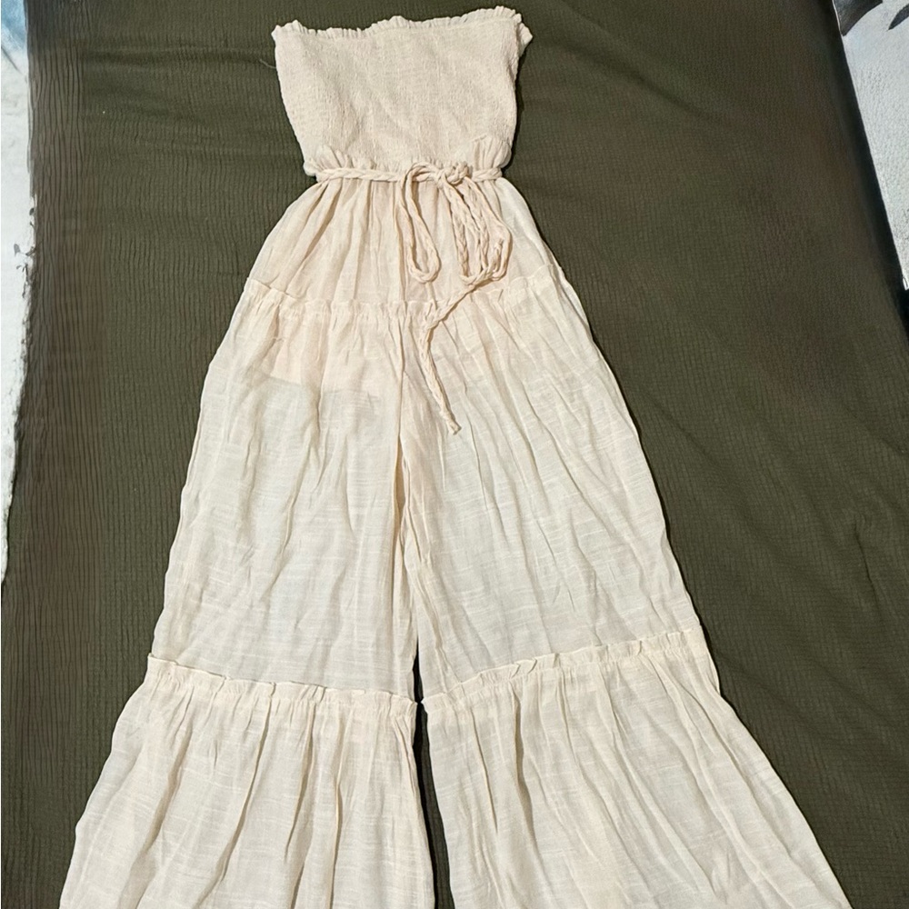 Cream Strapless Jumpsuit